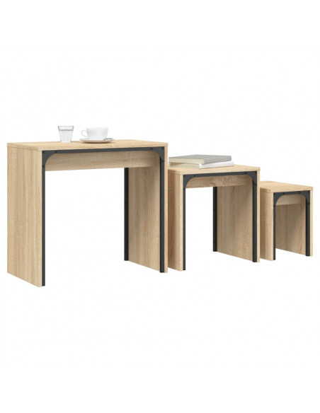 Tavolini Impilabili 3 pz Rovere Sonoma in Legno Multistrato