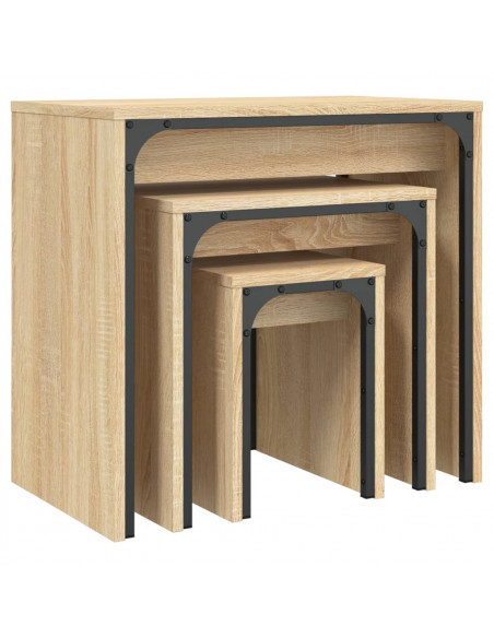 Tavolini Impilabili 3 pz Rovere Sonoma in Legno Multistrato