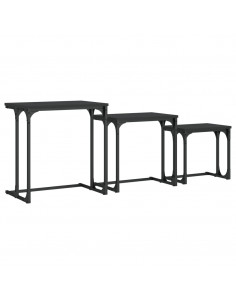 Tavolini Impilabili 3 pz Neri in Legno Multistrato 2