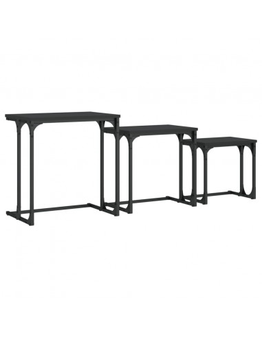 Tavolini Impilabili 3 pz Neri in Legno Multistrato