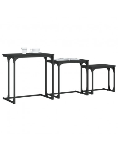 Tavolini Impilabili 3 pz Neri in Legno Multistrato