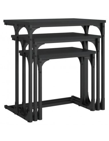 Tavolini Impilabili 3 pz Neri in Legno Multistrato