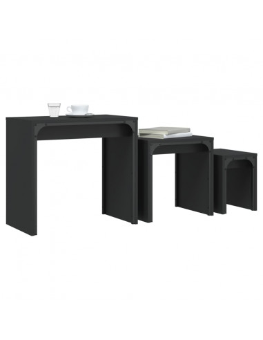 Tavolini Impilabili 3 pz Neri in Legno Multistrato