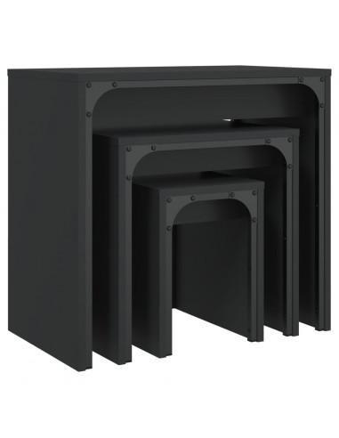 Tavolini Impilabili 3 pz Neri in Legno Multistrato