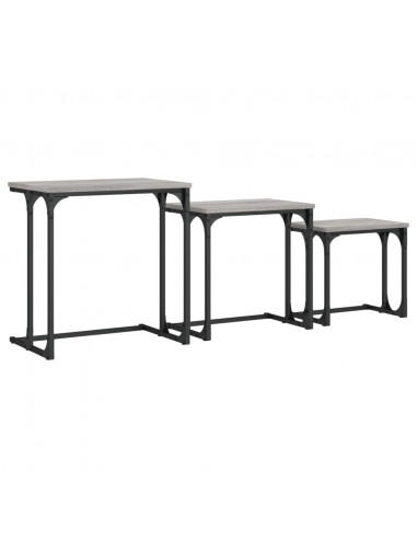 Tavolini Salotto Impilabili 3pz Grigio Sonoma Legno Multistrato