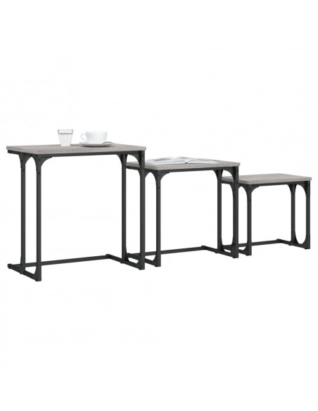 Tavolini Salotto Impilabili 3pz Grigio Sonoma Legno Multistrato