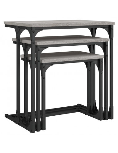 Tavolini Salotto Impilabili 3pz Grigio Sonoma Legno Multistrato