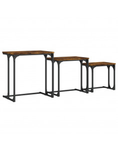 Tavolini Impilabili 3 pz Rovere Fumo in Legno Multistrato 2