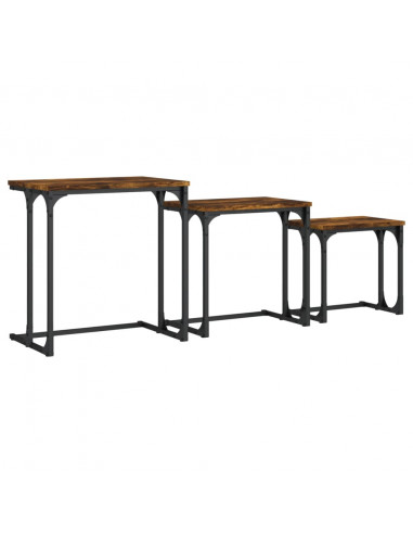 Tavolini Impilabili 3 pz Rovere Fumo in Legno Multistrato