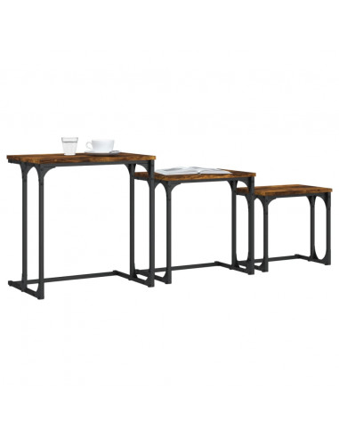 Tavolini Impilabili 3 pz Rovere Fumo in Legno Multistrato