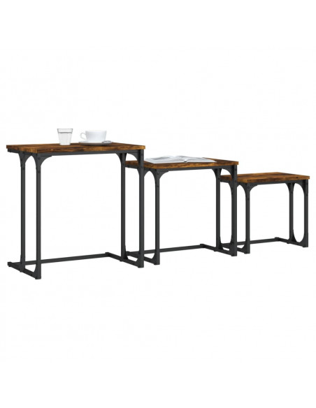 Tavolini Impilabili 3 pz Rovere Fumo in Legno Multistrato