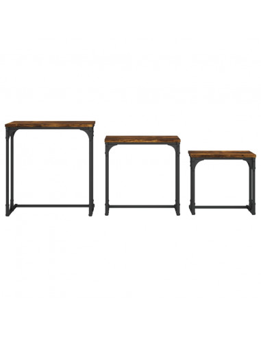 Tavolini Impilabili 3 pz Rovere Fumo in Legno Multistrato