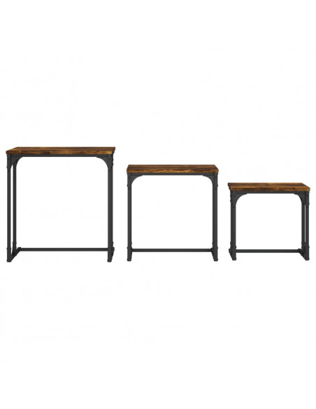 Tavolini Impilabili 3 pz Rovere Fumo in Legno Multistrato