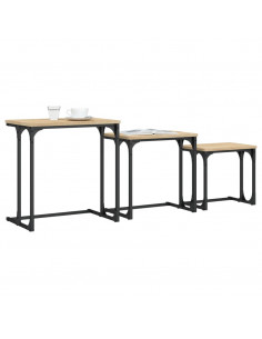 Tavolini Impilabili 3 pz Rovere Sonoma in Legno Multistrato 2