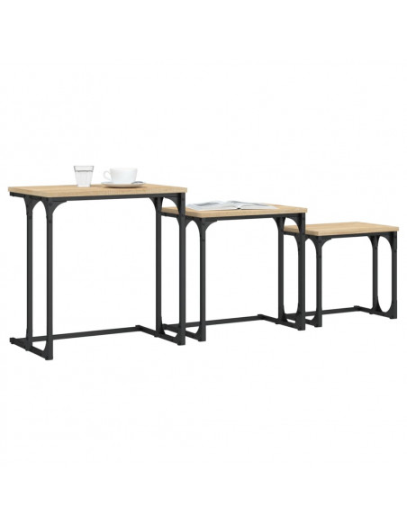 Tavolini Impilabili 3 pz Rovere Sonoma in Legno Multistrato