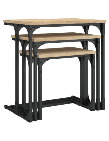 Tavolini Impilabili 3 pz Rovere Sonoma in Legno Multistrato