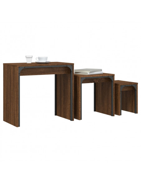 Tavolini Impilabili 3 pz Rovere Marrone in Legno Multistrato