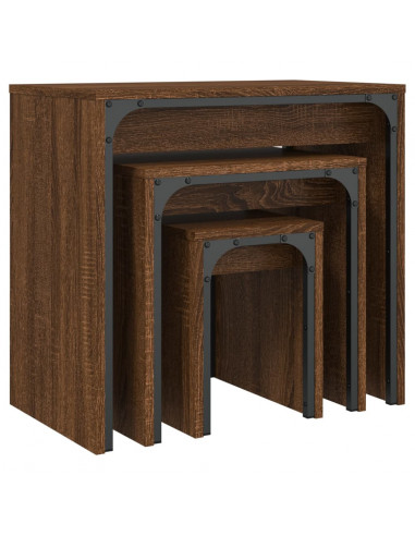 Tavolini Impilabili 3 pz Rovere Marrone in Legno Multistrato