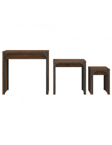Tavolini Impilabili 3 pz Rovere Marrone in Legno Multistrato