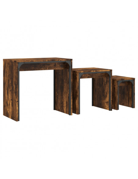Tavolini Impilabili 3 pz Rovere Fumo in Legno Multistrato