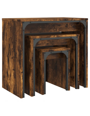 Tavolini Impilabili 3 pz Rovere Fumo in Legno Multistrato
