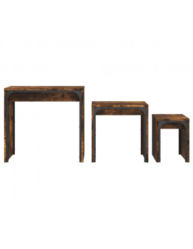 Tavolini Impilabili 3 pz Rovere Fumo in Legno Multistrato
