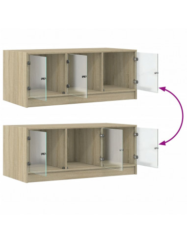 Tavolino da Salotto con Ante in Vetro Rovere Sonoma 102x50x42cm