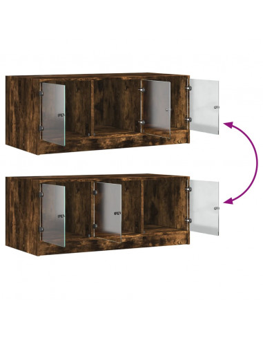 Tavolino da Salotto con Ante in Vetro Rovere Fumo 102x50x42 cm