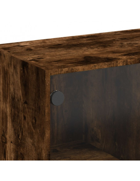 Tavolino da Salotto con Ante in Vetro Rovere Fumo 102x50x42 cm