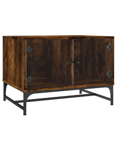 Tavolino da Salotto con Ante in Vetro Rovere Fumo 68,5x50x50 cm 2