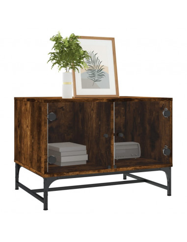 Tavolino da Salotto con Ante in Vetro Rovere Fumo 68,5x50x50 cm