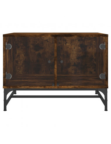 Tavolino da Salotto con Ante in Vetro Rovere Fumo 68,5x50x50 cm