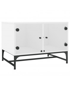 Tavolino da Salotto con Ante in Vetro Bianco 68,5x50x50 cm 2