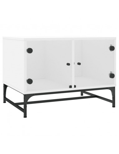 Tavolino da Salotto con Ante in Vetro Bianco 68,5x50x50 cm