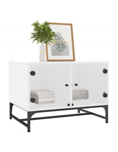 Tavolino da Salotto con Ante in Vetro Bianco 68,5x50x50 cm