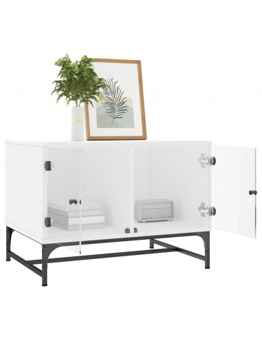 Tavolino da Salotto con Ante in Vetro Bianco 68,5x50x50 cm