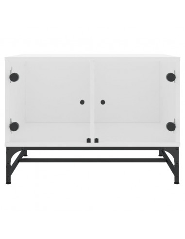 Tavolino da Salotto con Ante in Vetro Bianco 68,5x50x50 cm