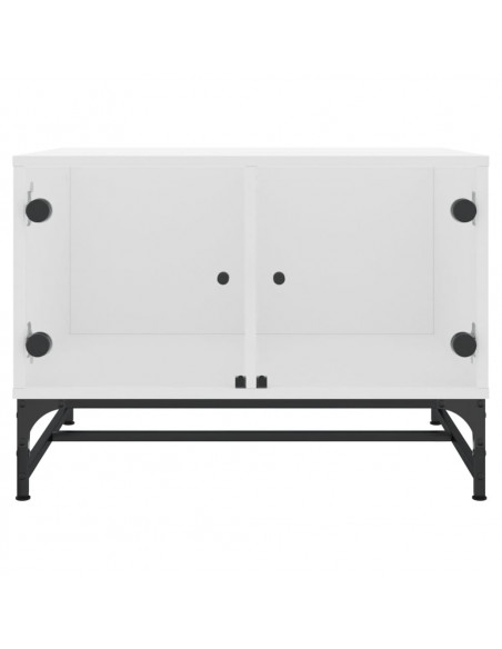 Tavolino da Salotto con Ante in Vetro Bianco 68,5x50x50 cm