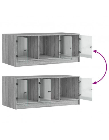 Tavolino da Salotto con Ante in Vetro Grigio Sonoma 102x50x42cm