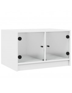 Tavolino da Salotto con Ante in Vetro Bianco 68x50x42 cm 2