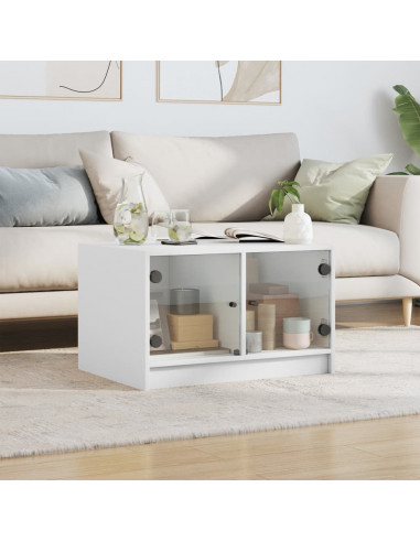 Tavolino da Salotto con Ante in Vetro Bianco 68x50x42 cm