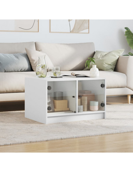 Tavolino da Salotto con Ante in Vetro Bianco 68x50x42 cm