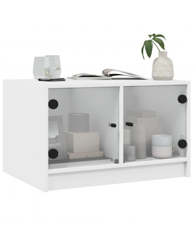 Tavolino da Salotto con Ante in Vetro Bianco 68x50x42 cm