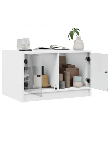 Tavolino da Salotto con Ante in Vetro Bianco 68x50x42 cm