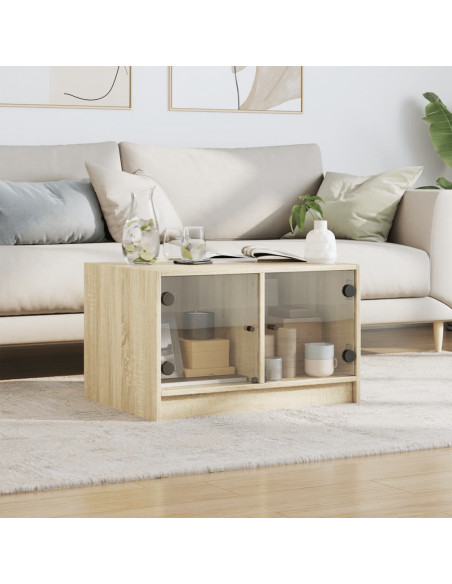Tavolino da Salotto con Ante in Vetro Rovere Sonoma 68x50x42 cm