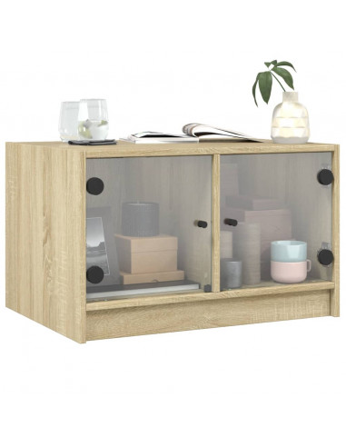 Tavolino da Salotto con Ante in Vetro Rovere Sonoma 68x50x42 cm