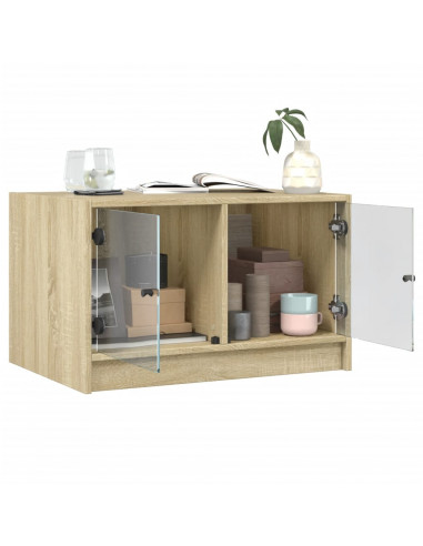 Tavolino da Salotto con Ante in Vetro Rovere Sonoma 68x50x42 cm