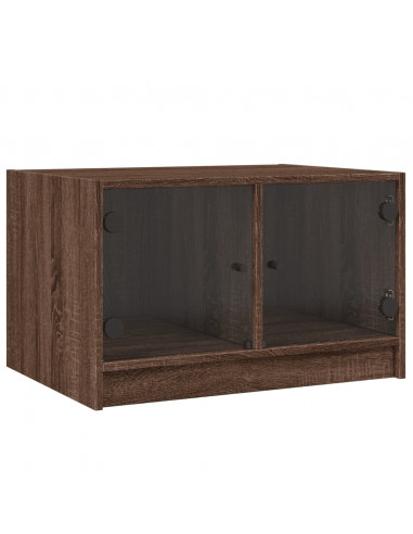 Tavolino da Salotto con Ante in Vetro Rovere Marrone 68x50x42cm