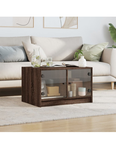 Tavolino da Salotto con Ante in Vetro Rovere Marrone 68x50x42cm