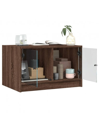 Tavolino da Salotto con Ante in Vetro Rovere Marrone 68x50x42cm